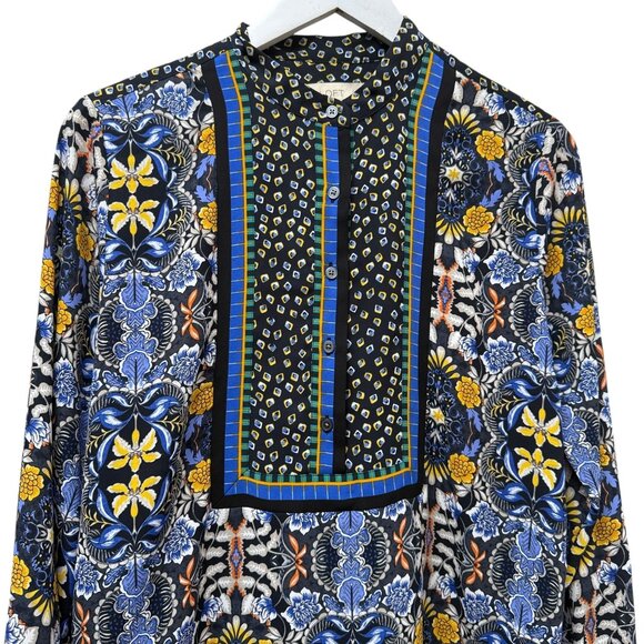 LOFT Tunic Blouse Size Small Blue Boho Floral Print Womens Top - Picture 3 of 8